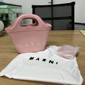 Marni Pink Woven Mini Tote with Integrated Handles